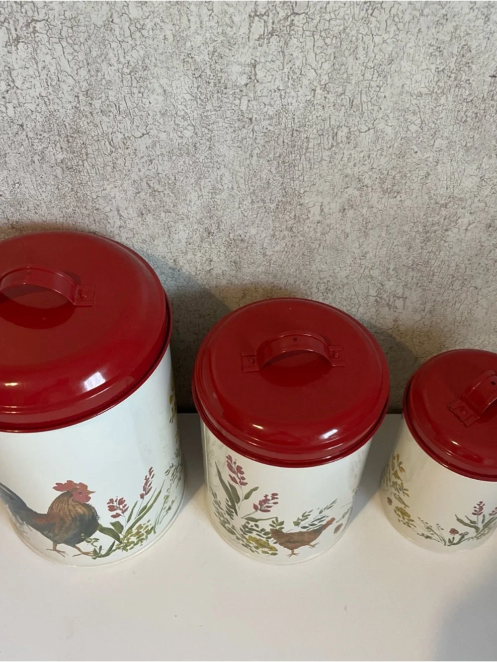 Paula Deen Garden Rooster Tin Canister Set of 3 Beige Pantry New No Packaging - Picture 5 of 8